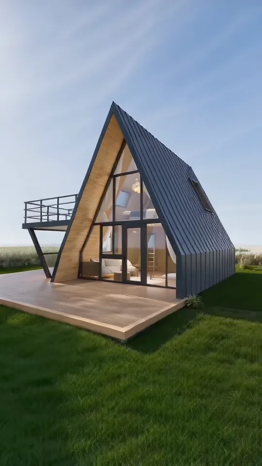 Completed triangular house project in a bright coastal setting